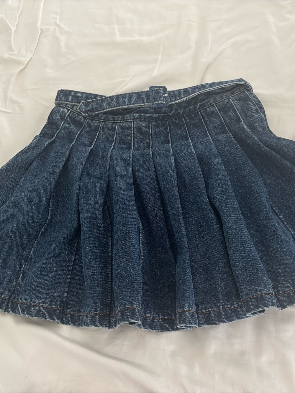 Self-Portrait Dark Blue Pleated Denim Skater Skirt size 4/ small